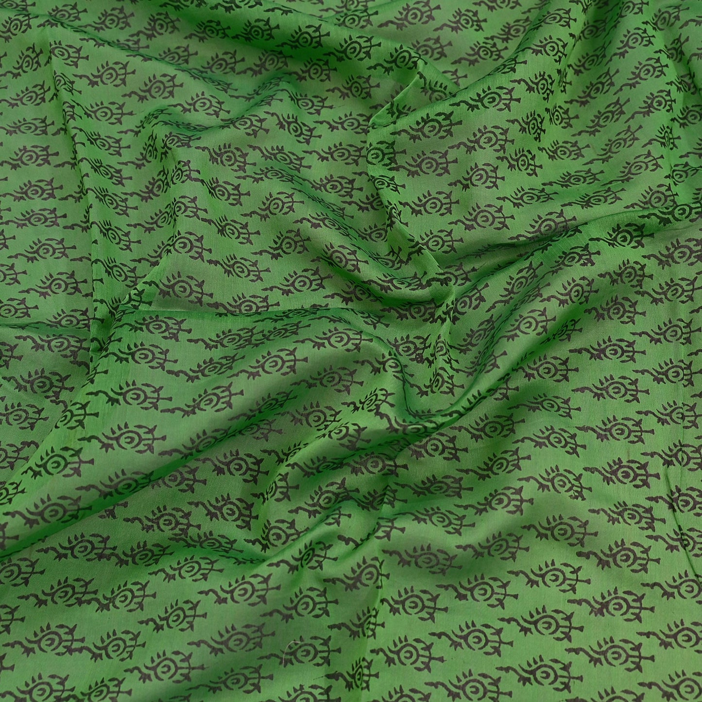 Indian Vintage Dupatta Green Dupatta Long Stole Block Print Pure Chanderi Silk Scarves Veil Golden Zari