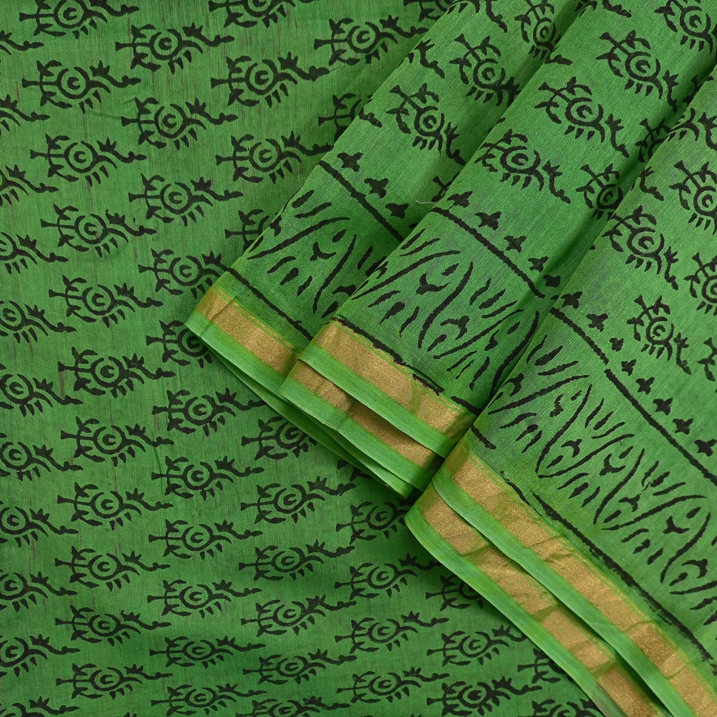 Indian Vintage Dupatta Green Dupatta Long Stole Block Print Pure Chanderi Silk Scarves Veil Golden Zari