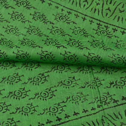 Indian Vintage Dupatta Green Dupatta Long Stole Block Print Pure Chanderi Silk Scarves Veil Golden Zari