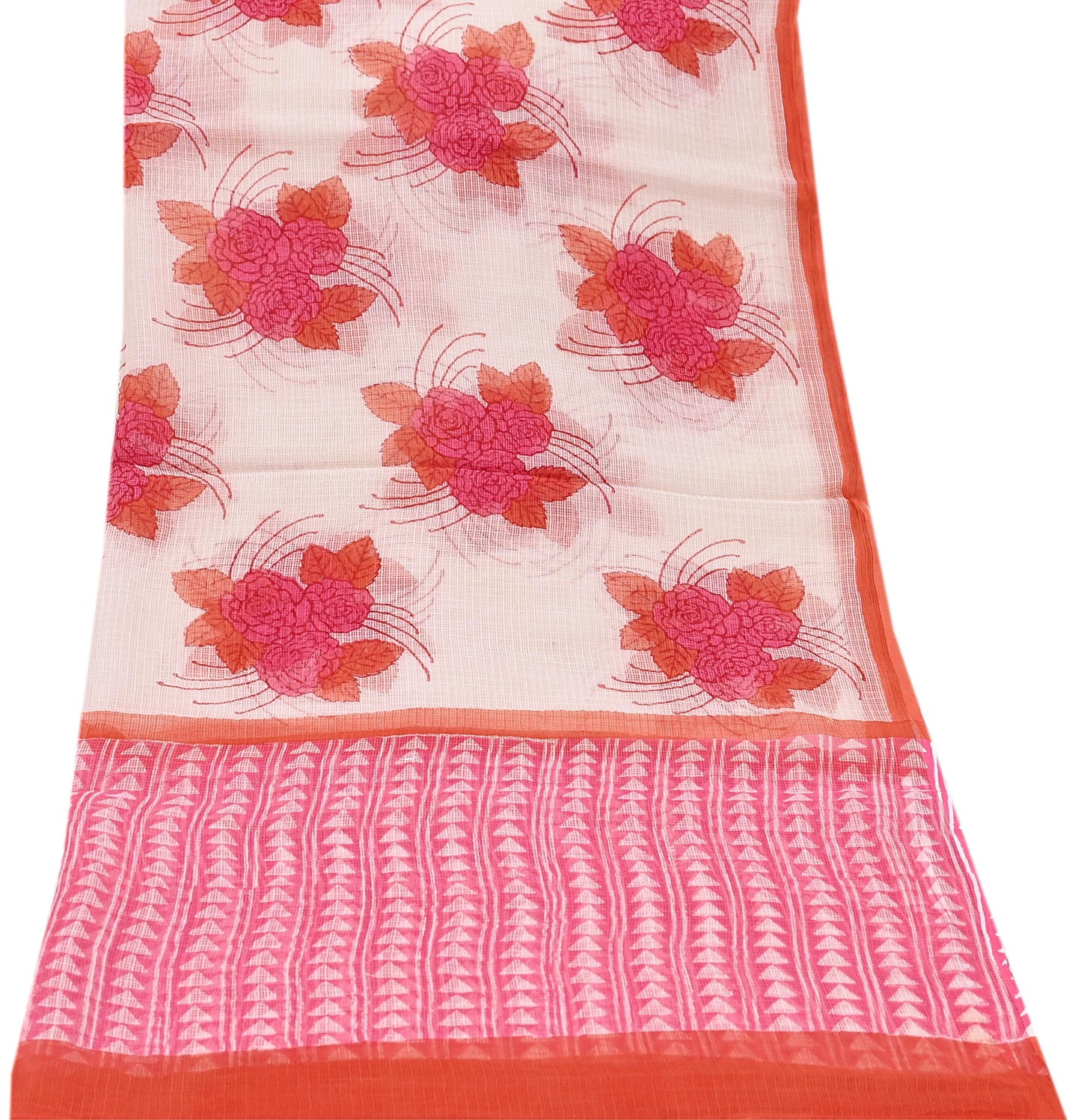 Indian Vintage White & Pink Dupatta Long Stole Block Print Pure Cotton Indian Scarves Scarf Veil Wrap Boho Soft Floral