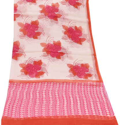 Indian Vintage White & Pink Dupatta Long Stole Block Print Pure Cotton Indian Scarves Scarf Veil Wrap Boho Soft Floral