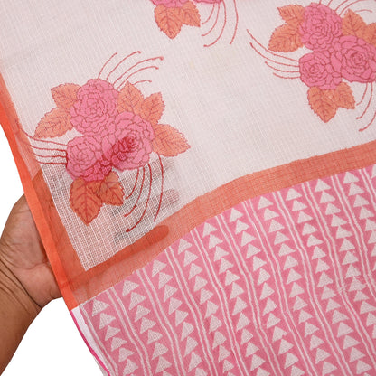 Indian Vintage White & Pink Dupatta Long Stole Block Print Pure Cotton Indian Scarves Scarf Veil Wrap Boho Soft Floral