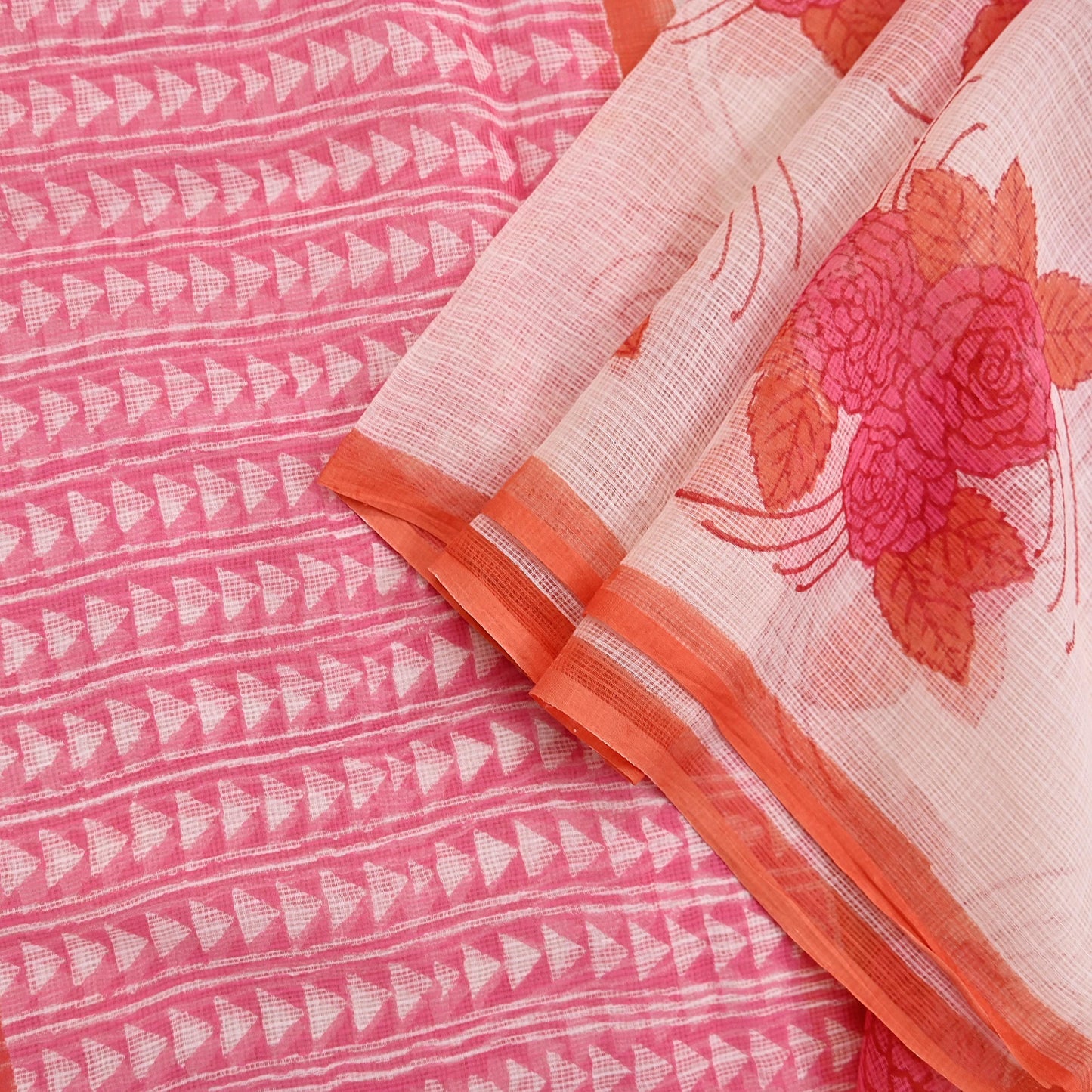 Indian Vintage White & Pink Dupatta Long Stole Block Print Pure Cotton Indian Scarves Scarf Veil Wrap Boho Soft Floral