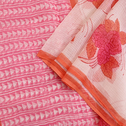 Indian Vintage White & Pink Dupatta Long Stole Block Print Pure Cotton Indian Scarves Scarf Veil Wrap Boho Soft Floral