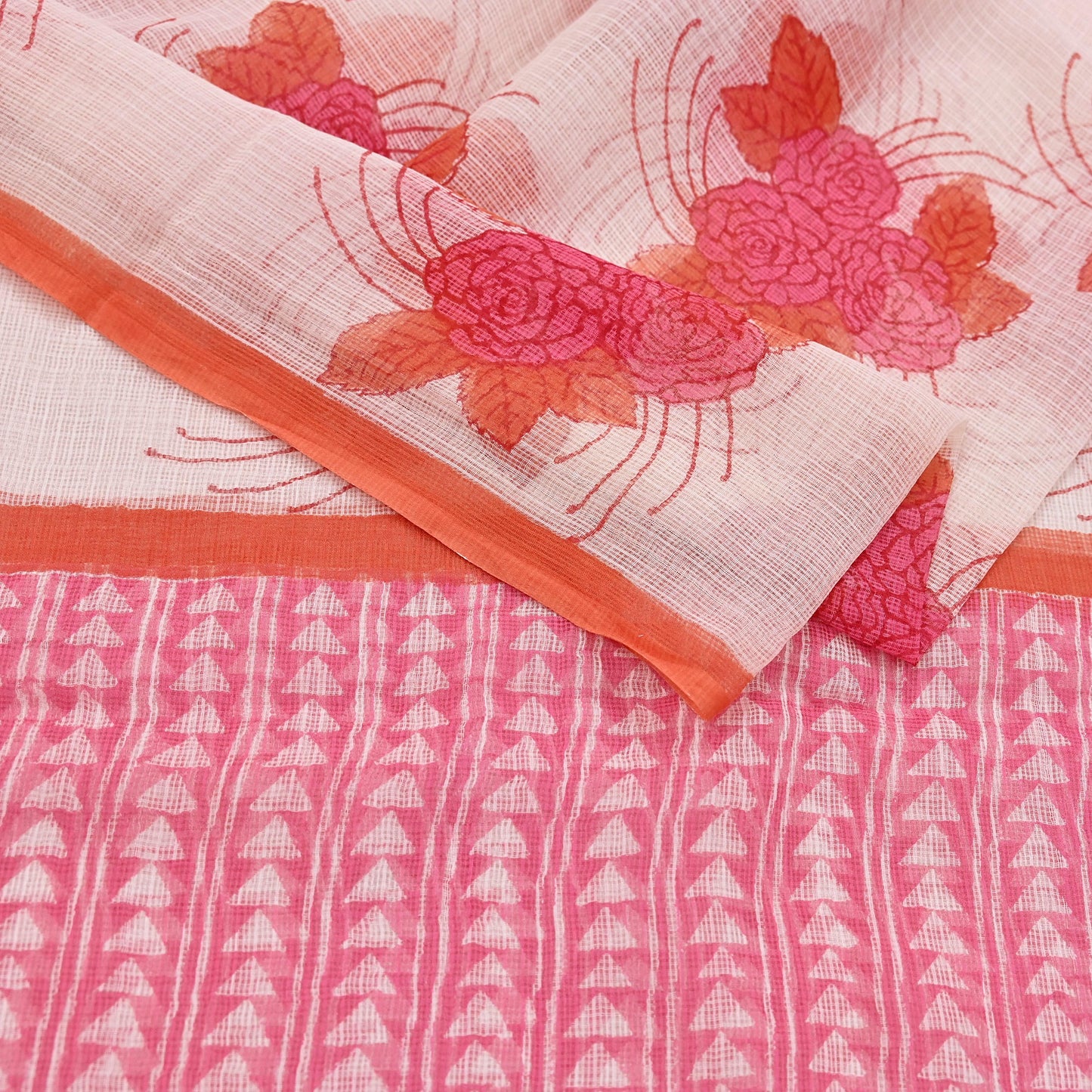 Indian Vintage White & Pink Dupatta Long Stole Block Print Pure Cotton Indian Scarves Scarf Veil Wrap Boho Soft Floral