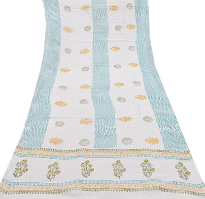 Indian Vintage White Dupatta Long Stole Block Print Pure Cotton Indian Scarves Scarf Veil Wrap Boho Soft Floral