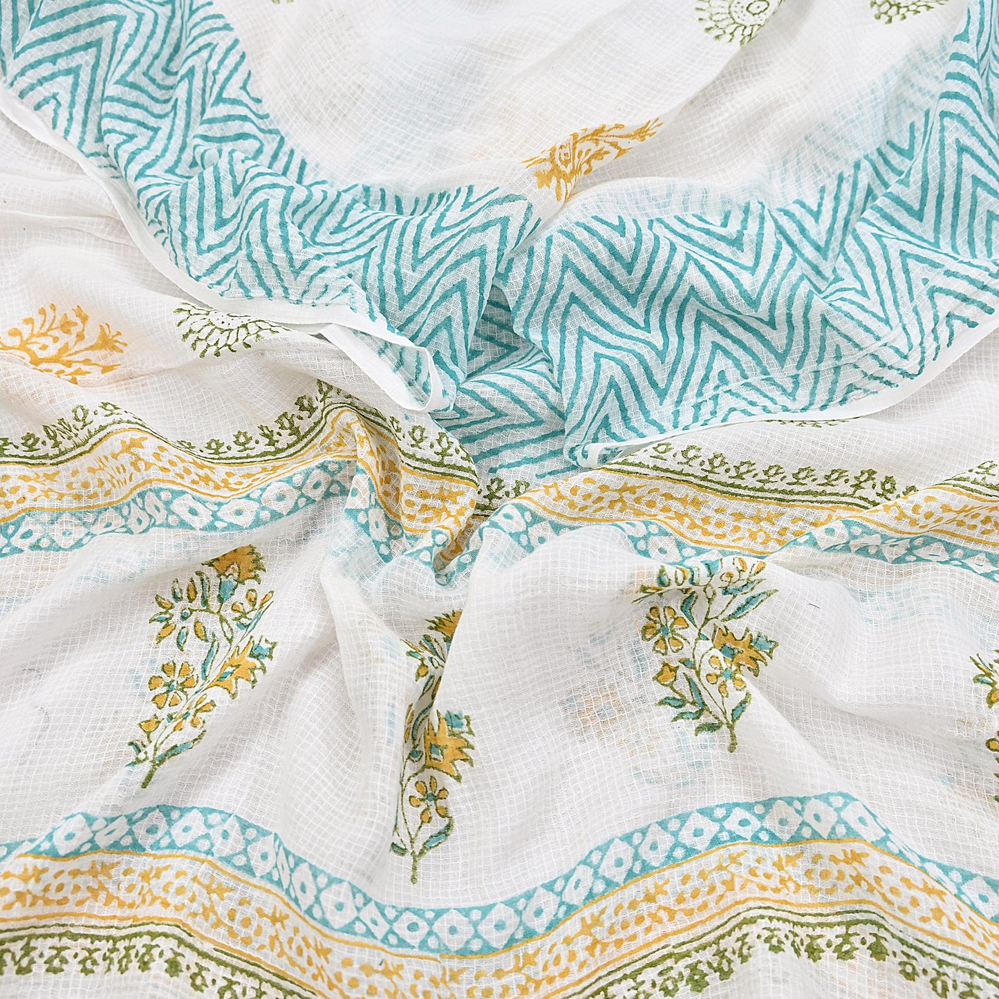 Indian Vintage White Dupatta Long Stole Block Print Pure Cotton Indian Scarves Scarf Veil Wrap Boho Soft Floral