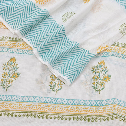 Indian Vintage White Dupatta Long Stole Block Print Pure Cotton Indian Scarves Scarf Veil Wrap Boho Soft Floral