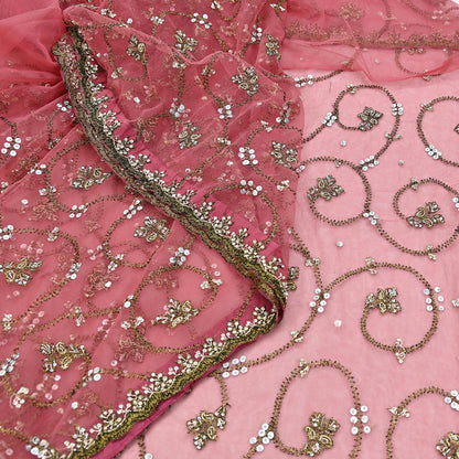 Indian Vintage Heavy Sari Peach Net/Mesh Embroidered Sarees Fabric 6Yd Sewing Soft Floral Craft Fabric Dress making Crafting Bollywood sari