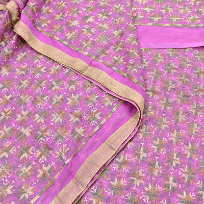 Indian Vintage Pink Sarees Chiffon Embroidered Bagh Phulkari Sari Craft Fabric 5Yard Dress Making Sewing Quilting Crafting Upcycle