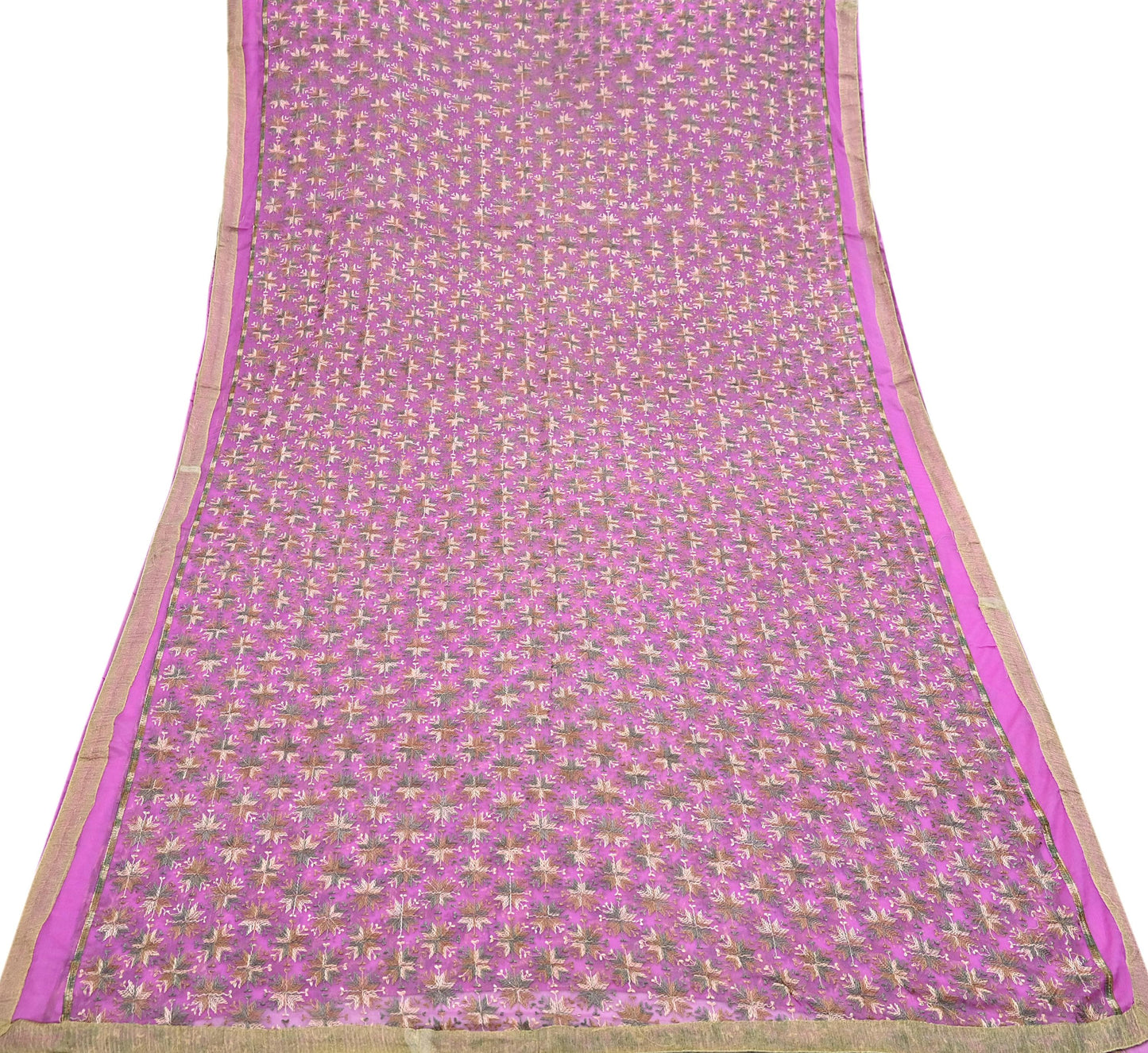 Indian Vintage Pink Sarees Chiffon Embroidered Bagh Phulkari Sari Craft Fabric 5Yard Dress Making Sewing Quilting Crafting Upcycle