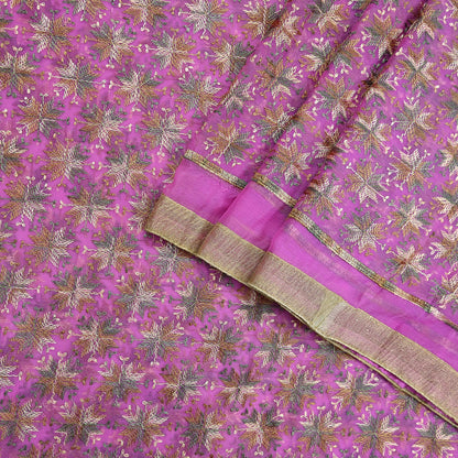Indian Vintage Pink Sarees Chiffon Embroidered Bagh Phulkari Sari Craft Fabric 5Yard Dress Making Sewing Quilting Crafting Upcycle