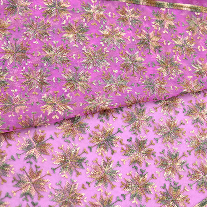 Indian Vintage Pink Sarees Chiffon Embroidered Bagh Phulkari Sari Craft Fabric 5Yard Dress Making Sewing Quilting Crafting Upcycle