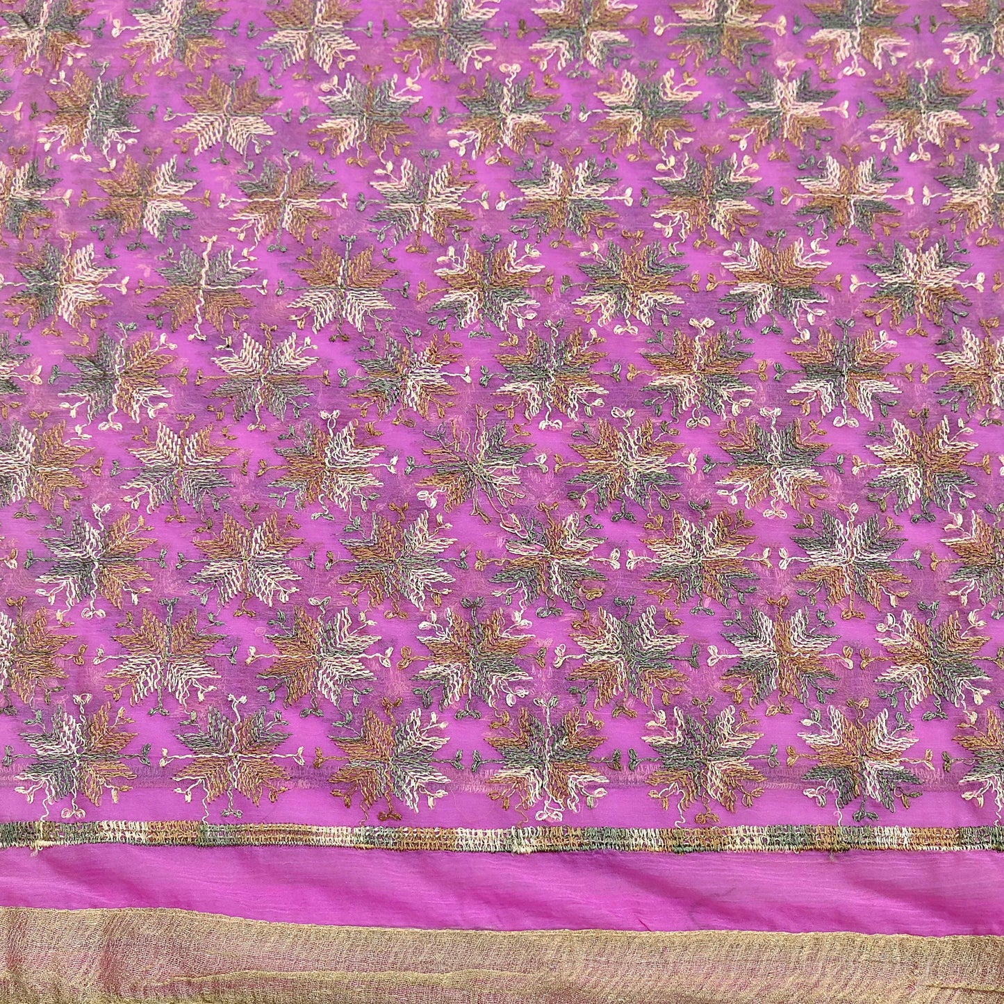 Indian Vintage Pink Sarees Chiffon Embroidered Bagh Phulkari Sari Craft Fabric 5Yard Dress Making Sewing Quilting Crafting Upcycle