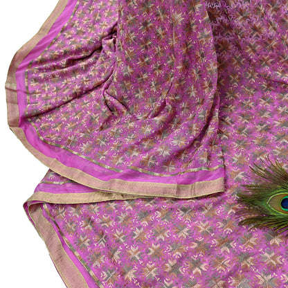 Indian Vintage Pink Sarees Chiffon Embroidered Bagh Phulkari Sari Craft Fabric 5Yard Dress Making Sewing Quilting Crafting Upcycle