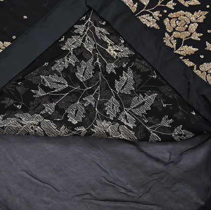 Rare Vintage Black Blend Georgette Saree Hand Embroidered Fabric 5.5 Yard Sari Bollywood Party Wear Ethnic Designer Saree