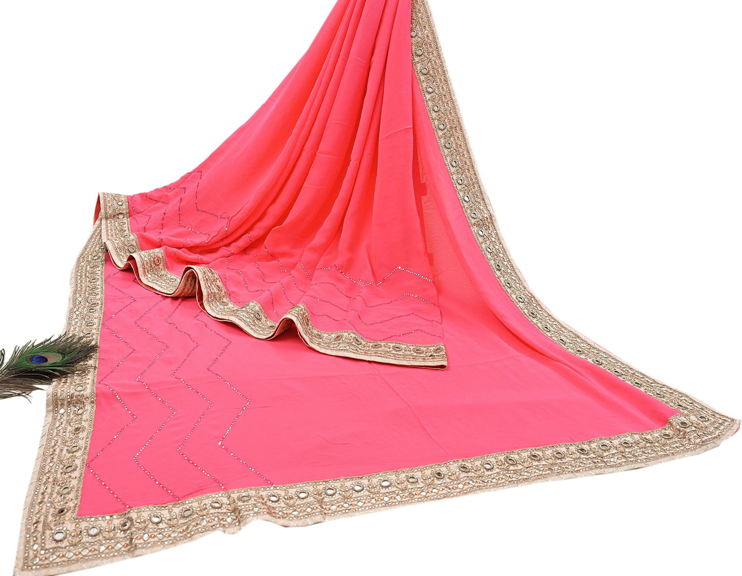 Rare Vintage Pink Pure Georgette Silk Saree Hand Embroidered Designer Abu Jani Sari 6 Yard Bollywood Party Wear with Blouse fabric