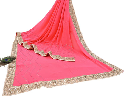 Rare Vintage Pink Pure Georgette Silk Saree Hand Embroidered Designer Abu Jani Sari 6 Yard Bollywood Party Wear with Blouse fabric