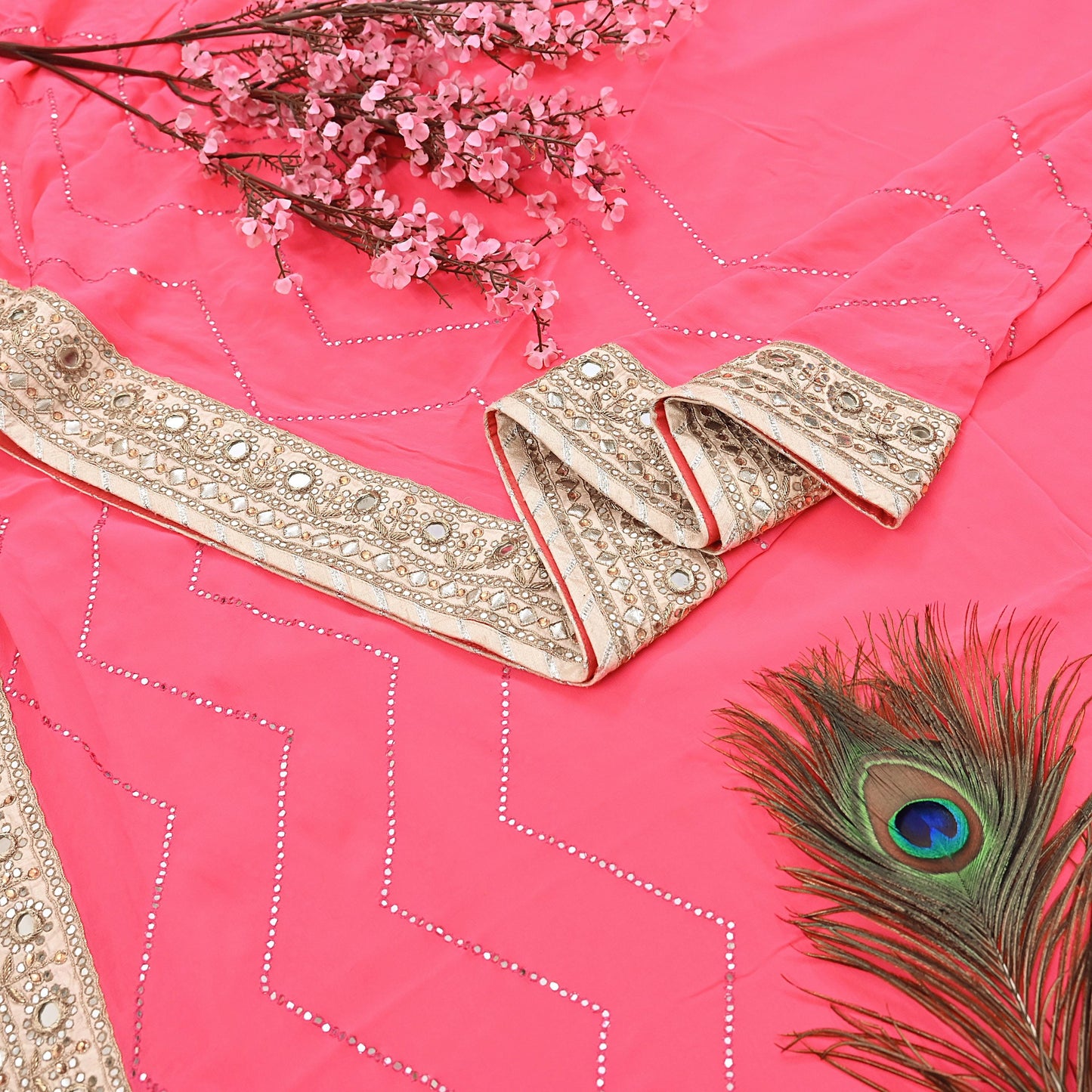 Rare Vintage Pink Pure Georgette Silk Saree Hand Embroidered Designer Abu Jani Sari 6 Yard Bollywood Party Wear with Blouse fabric