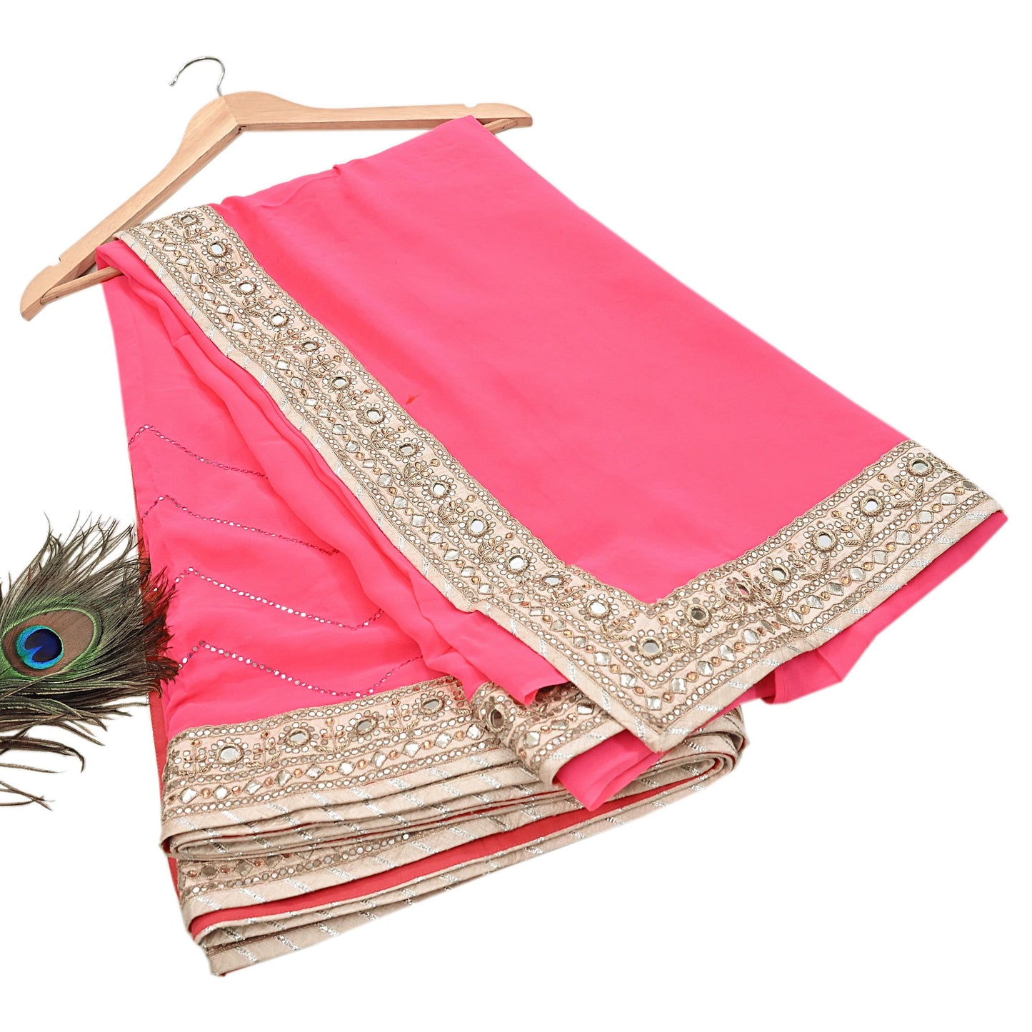 Rare Vintage Pink Pure Georgette Silk Saree Hand Embroidered Designer Abu Jani Sari 6 Yard Bollywood Party Wear with Blouse fabric
