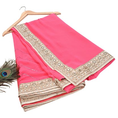 Rare Vintage Pink Pure Georgette Silk Saree Hand Embroidered Designer Abu Jani Sari 6 Yard Bollywood Party Wear with Blouse fabric