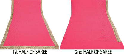 Rare Vintage Pink Pure Georgette Silk Saree Hand Embroidered Designer Abu Jani Sari 6 Yard Bollywood Party Wear with Blouse fabric