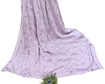 Rare Vintage Purple Pure Silk Saree Hand Beaded Abu Jani Designer Sari 5.5 Yards Bollywood Party Wear Ethnic