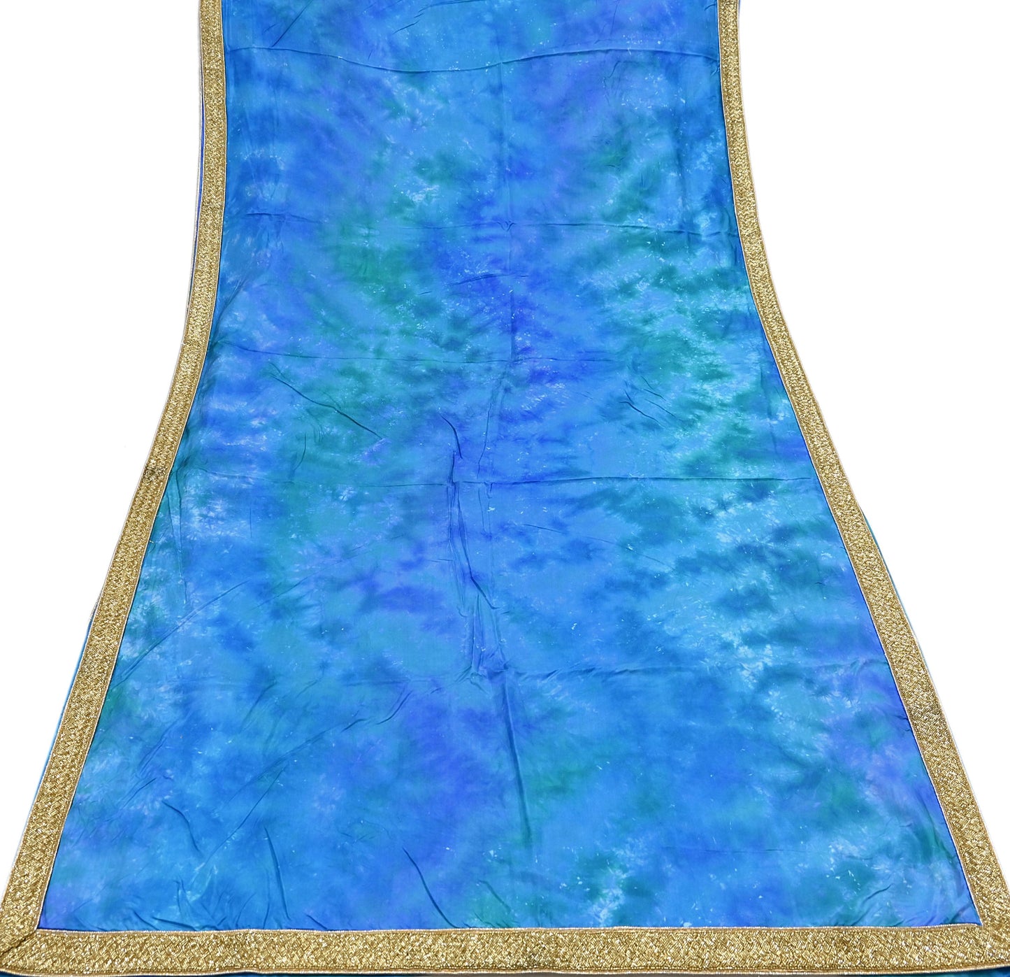 Rare Vintage Green & Blue Pure Silk Saree Hand Embroidered Tie dye Fabric 5.5 Yards Sari Bollywood Party Wear Ethnic Designer Saree