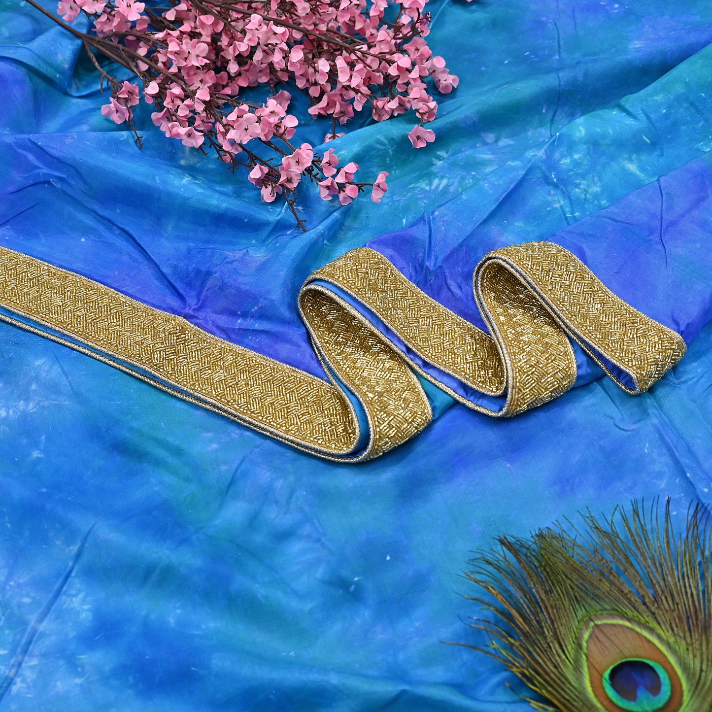 Rare Vintage Green & Blue Pure Silk Saree Hand Embroidered Tie dye Fabric 5.5 Yards Sari Bollywood Party Wear Ethnic Designer Saree