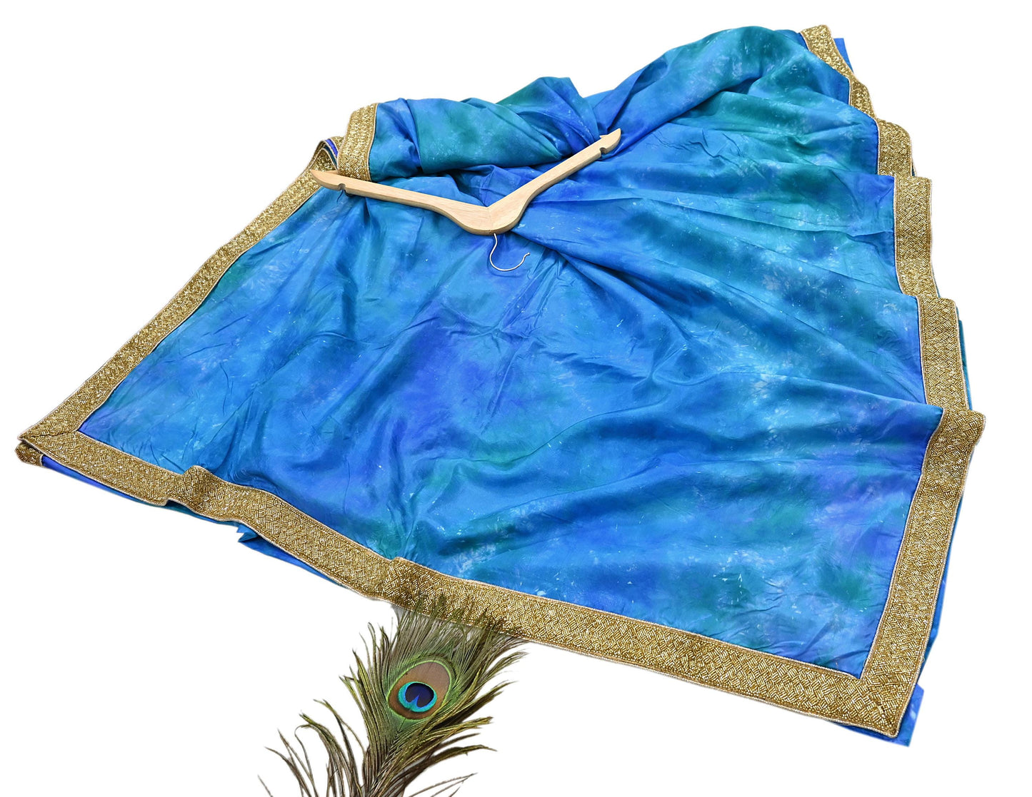 Rare Vintage Green & Blue Pure Silk Saree Hand Embroidered Tie dye Fabric 5.5 Yards Sari Bollywood Party Wear Ethnic Designer Saree