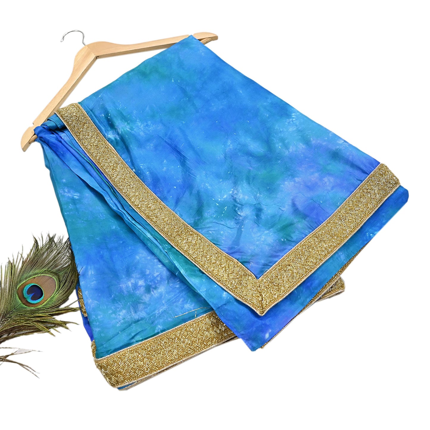 Rare Vintage Green & Blue Pure Silk Saree Hand Embroidered Tie dye Fabric 5.5 Yards Sari Bollywood Party Wear Ethnic Designer Saree