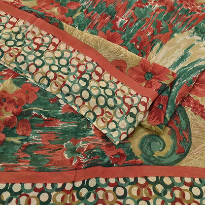 Indian Vintage Sari Beige & Multi Pure Georgette Silk Printed Sarees 6Yd Craft Fabric Sewing Quilting Dress making Crafting Dress Designing