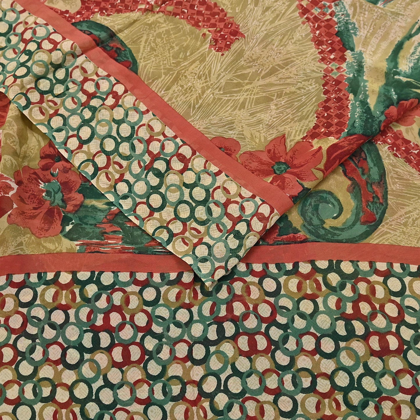 Indian Vintage Sari Beige & Multi Pure Georgette Silk Printed Sarees 6Yd Craft Fabric Sewing Quilting Dress making Crafting Dress Designing