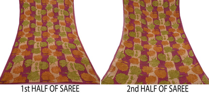 Vintage Indian Maroon Beige Georgette Silk Saree Floral Printed Fabric 5.5 Yard Soft Sari Sewing Dress Making Craft Boho