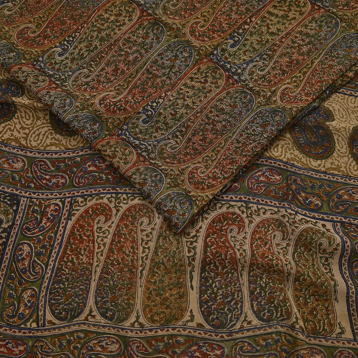 Vintage Indian Beige Multi Georgette Silk Saree Printed Fabric 5.5 Yard Soft Sari Sewing Dress Making Quilting Craft