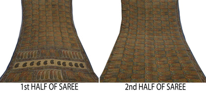 Vintage Indian Beige Multi Georgette Silk Saree Printed Fabric 5.5 Yard Soft Sari Sewing Dress Making Quilting Craft