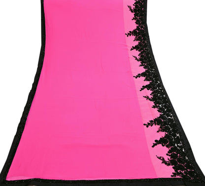 Rare Vintage Pink Pure Chiffon Silk Saree Hand Beaded Abu Jani Designer Sari 6 Yards Bollywood Party Wear Ethnic