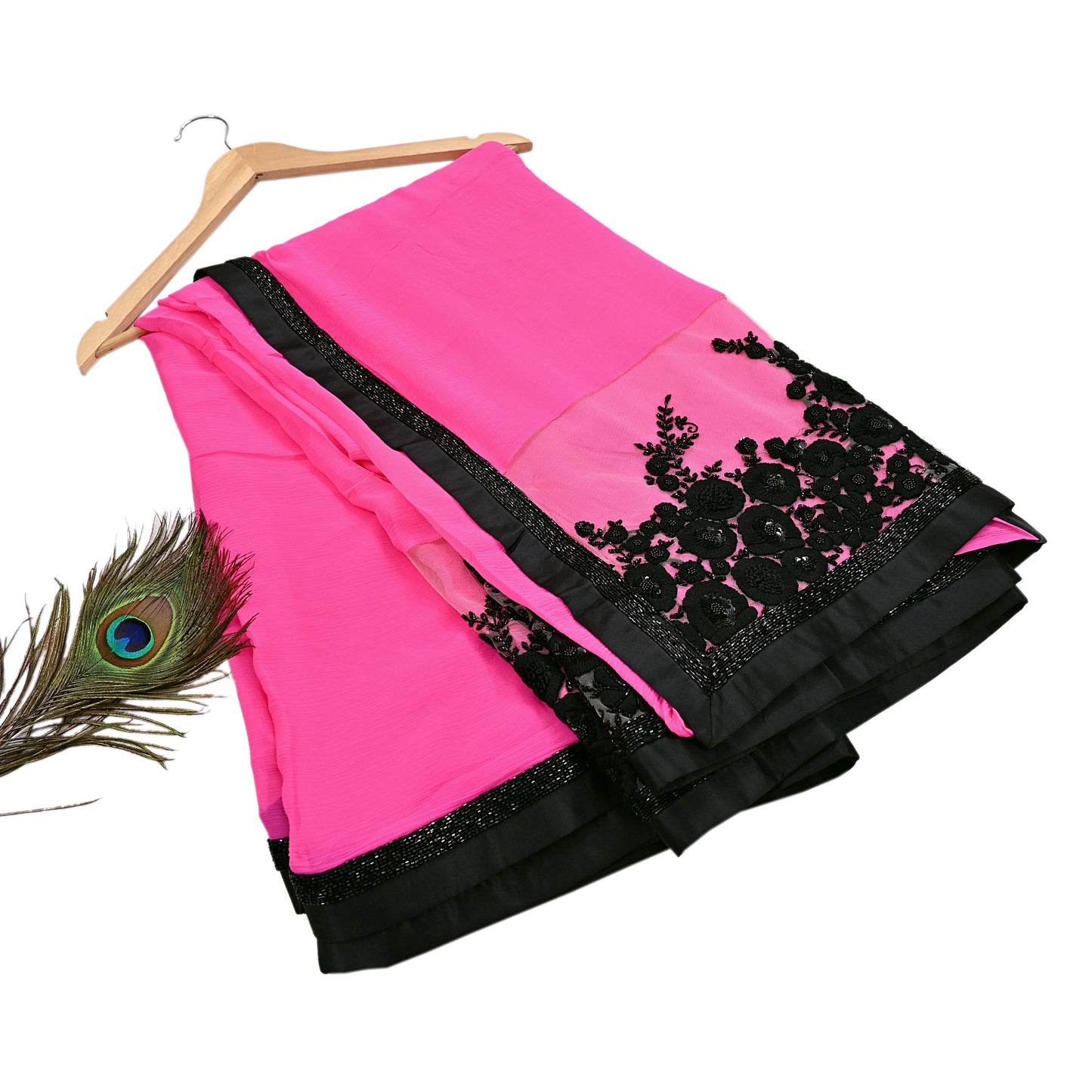 Rare Vintage Pink Pure Chiffon Silk Saree Hand Beaded Abu Jani Designer Sari 6 Yards Bollywood Party Wear Ethnic