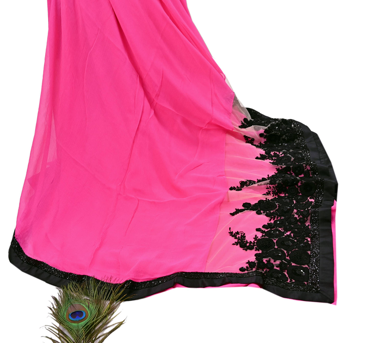 Rare Vintage Pink Pure Chiffon Silk Saree Hand Beaded Abu Jani Designer Sari 6 Yards Bollywood Party Wear Ethnic