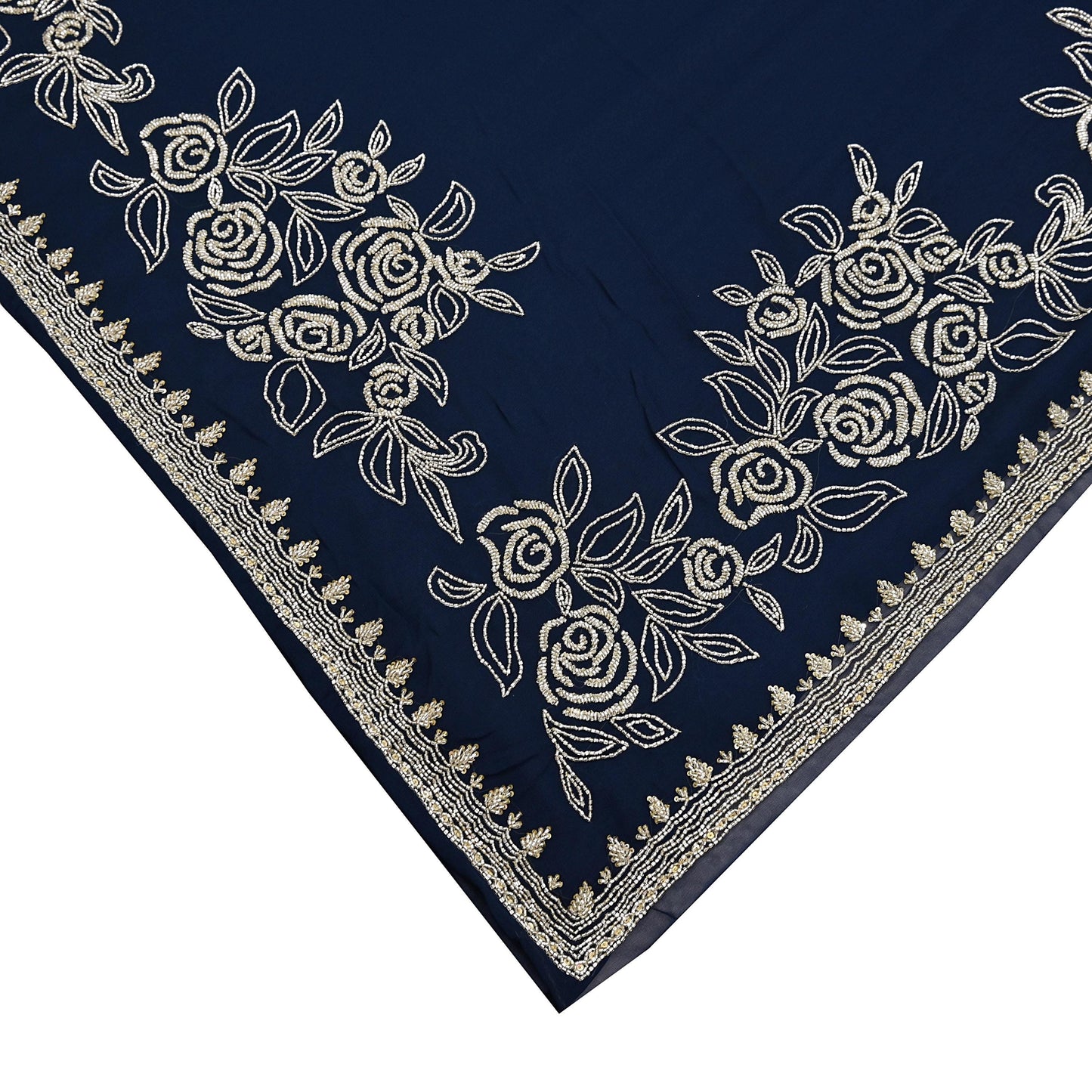 Rare Vintage Deep Blue Blend Georgette Saree Hand Embroidered Fabric 6 Yard Sari Bollywood Party Wear Ethnic Designer Saree