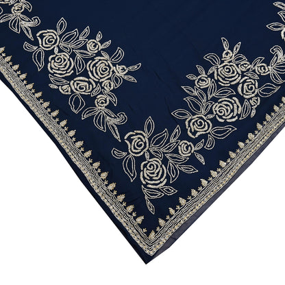 Rare Vintage Deep Blue Blend Georgette Saree Hand Embroidered Fabric 6 Yard Sari Bollywood Party Wear Ethnic Designer Saree