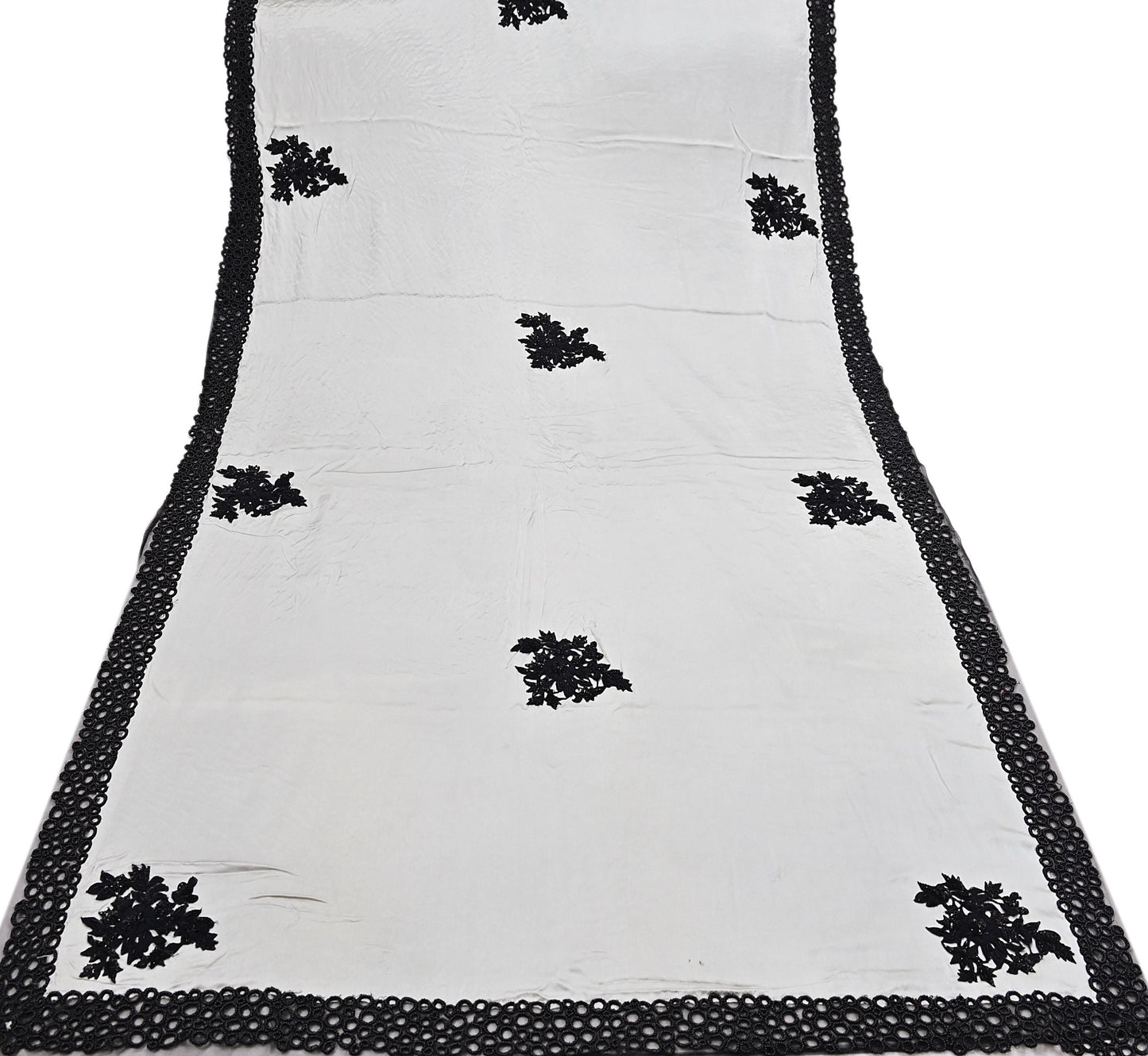 Rare Vintage Black & Gray Pure Satin Silk net Saree Hand Embroidered Designer Abu Jani Sari 6 Yard Bollywood Party Wear with Blouse fabric