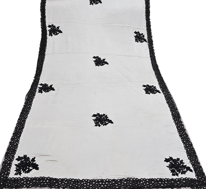 Rare Vintage Black & Gray Pure Satin Silk net Saree Hand Embroidered Designer Abu Jani Sari 6 Yard Bollywood Party Wear with Blouse fabric