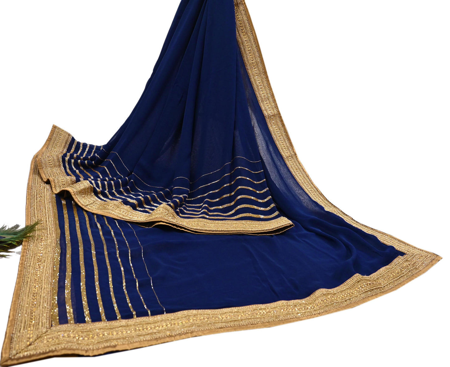 Rare Blue Georgette Silk Saree Zardozi Hand Embroidered Designer Sabyasachi Sari 6 Yard Bollywood Party Wear