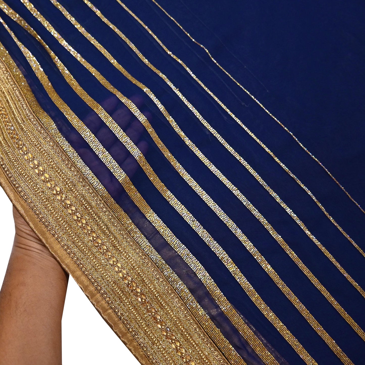 Rare Blue Georgette Silk Saree Zardozi Hand Embroidered Designer Sabyasachi Sari 6 Yard Bollywood Party Wear