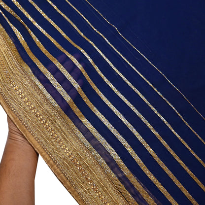 Rare Blue Georgette Silk Saree Zardozi Hand Embroidered Designer Sabyasachi Sari 6 Yard Bollywood Party Wear