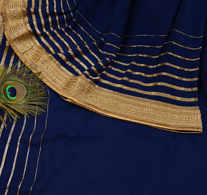 Rare Blue Georgette Silk Saree Zardozi Hand Embroidered Designer Sabyasachi Sari 6 Yard Bollywood Party Wear