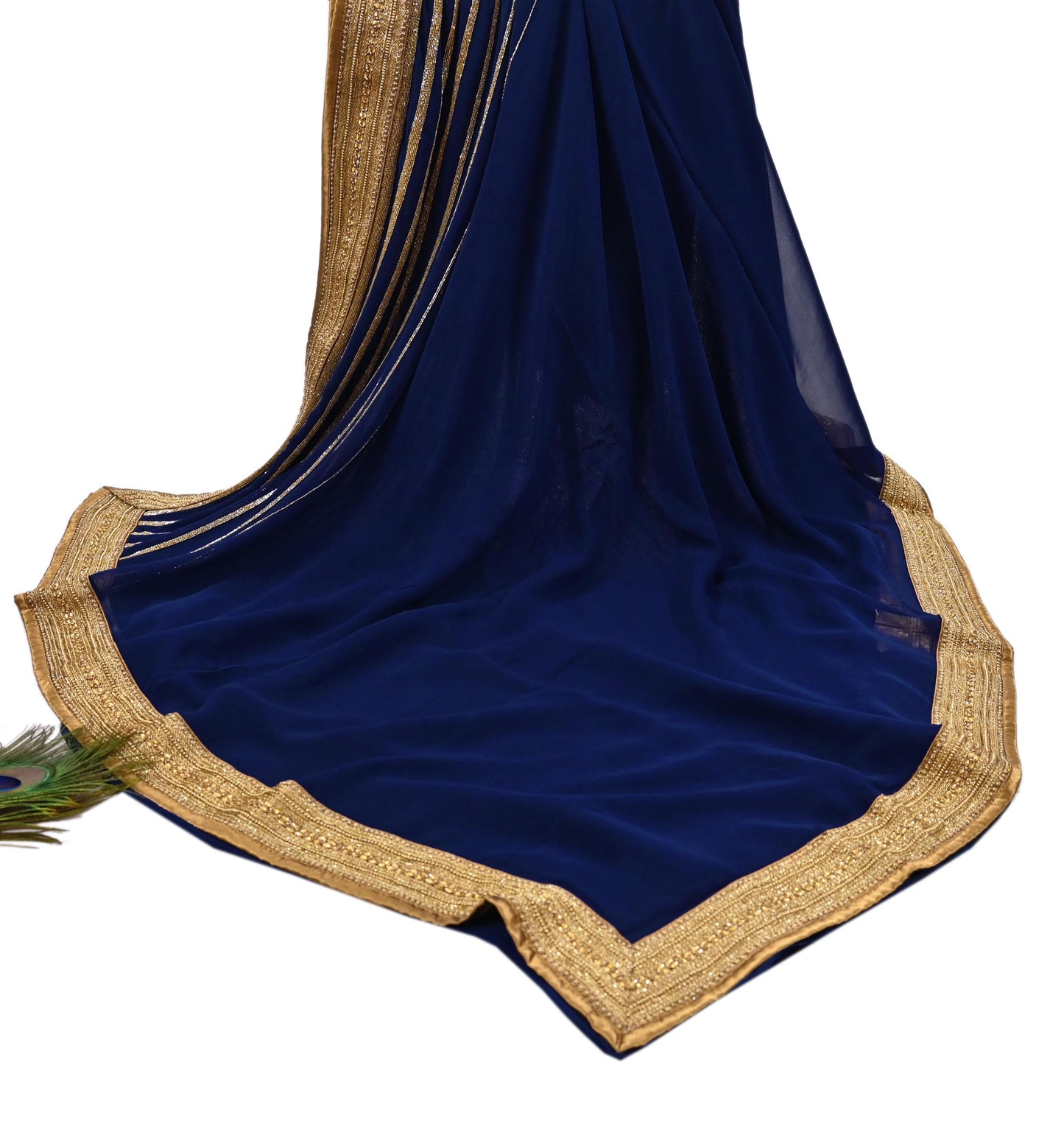 Rare Blue Georgette Silk Saree Zardozi Hand Embroidered Designer Sabyasachi Sari 6 Yard Bollywood Party Wear