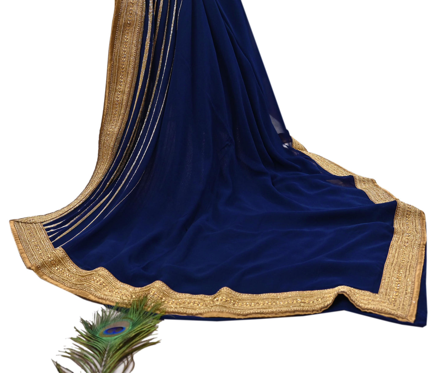 Rare Blue Georgette Silk Saree Zardozi Hand Embroidered Designer Sabyasachi Sari 6 Yard Bollywood Party Wear