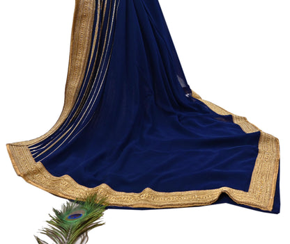 Rare Blue Georgette Silk Saree Zardozi Hand Embroidered Designer Sabyasachi Sari 6 Yard Bollywood Party Wear